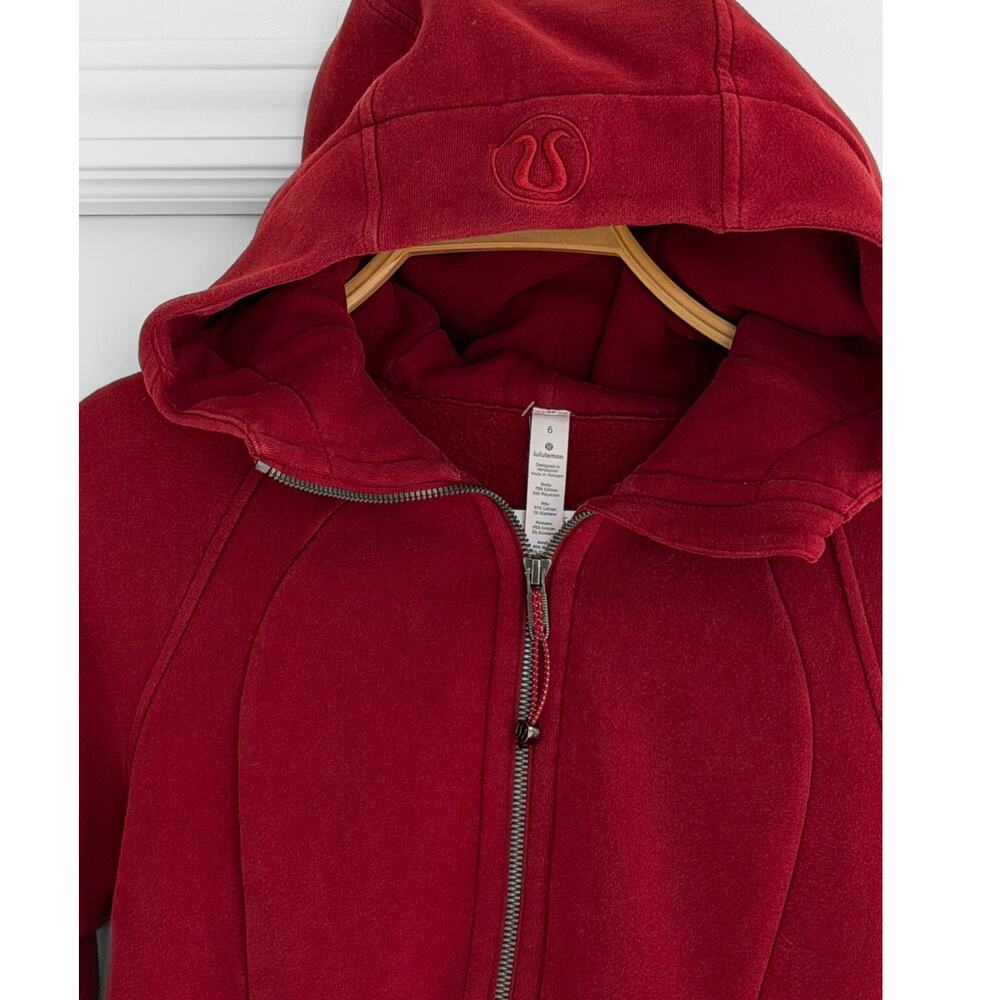 Lululemon Scuba Full Zip Hoodie Jacket in Dark Sport Red Cotton Fleece Athletic - Picture 4 of 11
